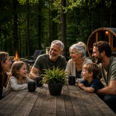 Group of people enjoying a family reunion outdoors